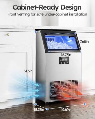 Mojgar Commercial Ice Maker 150lbs/24H with 50lbs Storage Bin 2 Water Inlet