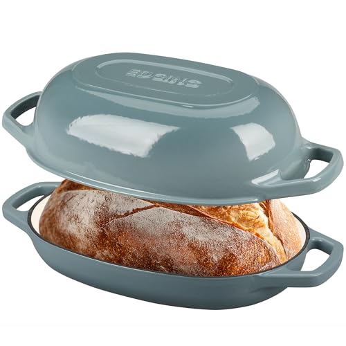EDGING CASTING Enameled Cast Iron Oval Dutch Oven Pot with Lid, Dutch Oven for Sourdough Bread Baking, Bread Oven, Bread Dutch Oven, Oval Bread Pan, 5qt, Seasalt