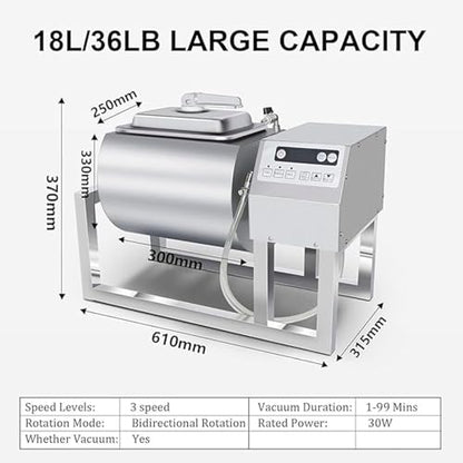 KJZQLMZ Vacuum Tumbler Marinator Meat Tumbler Marinating Machine with Bidirectional Rotation 3-Speed Control, for Chicken Steak Burger Shop