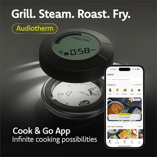 A by AMC - Rondeau Pot with Lid - 3.7 Qt 9.5" Stainless Steel Braiser - Even Heat Akkutherm Base - Induction Compatible - Oven & Dishwasher Safe