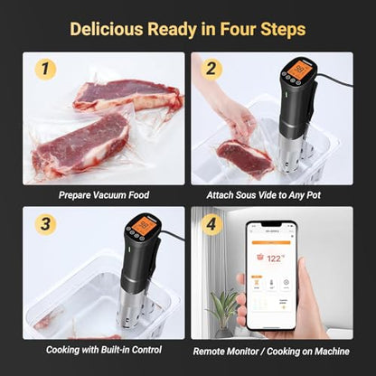 INKBIRD 2.4G Wifi Sous Vide Cooker ISV-200W, 1000W Sous Vide Machine, Remote Control Immersion Circulator with APP Recipes Timer Alarm Mobile Notification 3D Water Heating Ultra-Quiet
