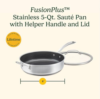 Cuisinart FusionPlus Hybrid Stainless Steel Cookware, 5-Quart Sauté Pan with Cover and Helper, PFAS-Free PURELYSEAR Ceramic Technology, Scratch Proof, Cool Grip Handles, Dishwasher Safe
