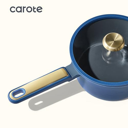 CAROTE Ceramic Cookwar Set, Pots and Pan Set Non Stick 16 Piece, Cookware Set Kitchen Cooking Set Non Toxic, PFAS PTFE Free, Blue