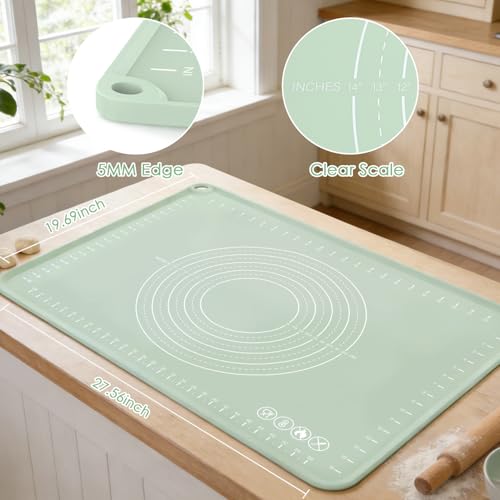 Extra Large Silicone Baking Mat for Countertops, Extra Thick 28" x 20" Non-Slip Pastry Mat with Raised Edges and Measurements, Food-Grade Dough Rolling Sheet for Kneading, Pizza, Bread,Fondant
