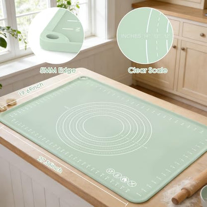 Extra Large Silicone Baking Mat for Countertops, Extra Thick 28" x 20" Non-Slip Pastry Mat with Raised Edges and Measurements, Food-Grade Dough Rolling Sheet for Kneading, Pizza, Bread,Fondant