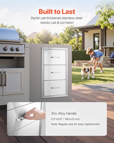 VEVOR Outdoor Kitchen Drawers 17W x 30H x 21D Inch, Outdoor Kitchen Cabinets, Stainless Steel Double Access Drawers, with Paper Towel Holder, Combo for BBQ Island Drawers or Grill Station
