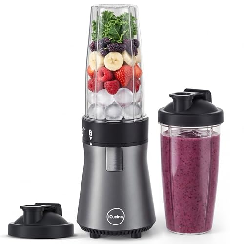 iCucina Smoothie Blender, Personal Blender for Shakes and Smoothies, 700W Pulse Technology Single Serve Blenders with 2 x 28oz Protable Cups for Ice Crush, Frozen Fruit Drinks