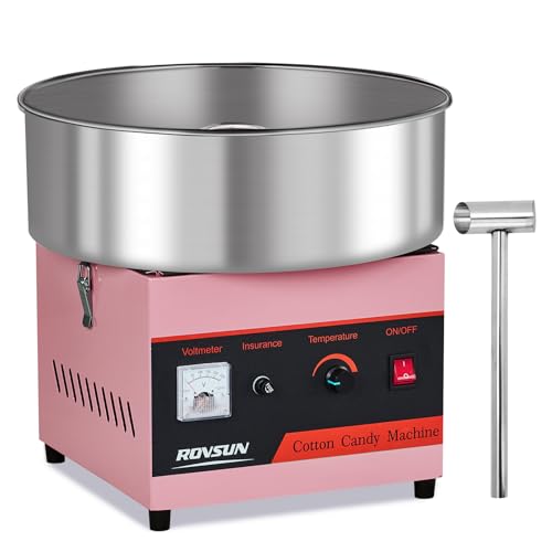 ROVSUN 15 Inch Cotton Candy Machine Commercial, Candy Floss Maker Electric Cotton Candy Maker w/Stainless Steel Bowl & Sugar Scoop for Home Party Carnival Birthday (Pink)
