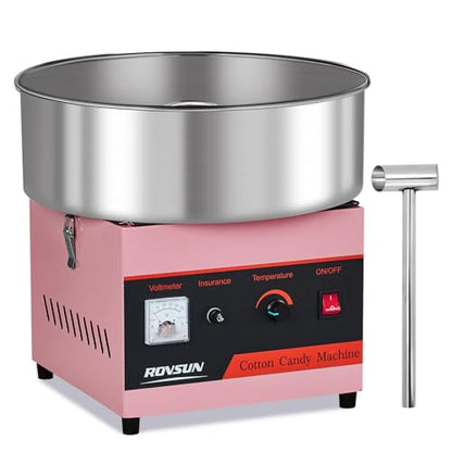 ROVSUN 15 Inch Cotton Candy Machine Commercial, Candy Floss Maker Electric Cotton Candy Maker w/Stainless Steel Bowl & Sugar Scoop for Home Party Carnival Birthday (Pink)
