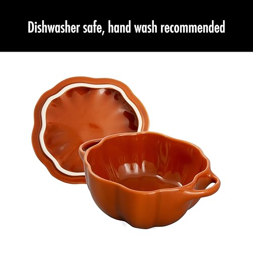 STAUB Ceramic 0.75-qt Petite Pumpkin, Oven & Stove Safe up to 572°F, Pumpkin Dish, Baking Candy Burnt Orange