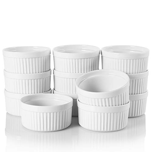 Foraineam 12 Pieces 8 oz Porcelain Souffle Dishes, Oven Safe Ramekins White Bakeware Set Dessert Custard Baking Dishes Cups for Baking, Cooking, Serving and More