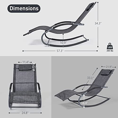 mansion home Outdoor Lounge Chair, Chaise Lounge for Patio & Lawn, Pool Lounge Chairs with Removable Pillow, Dark Grey