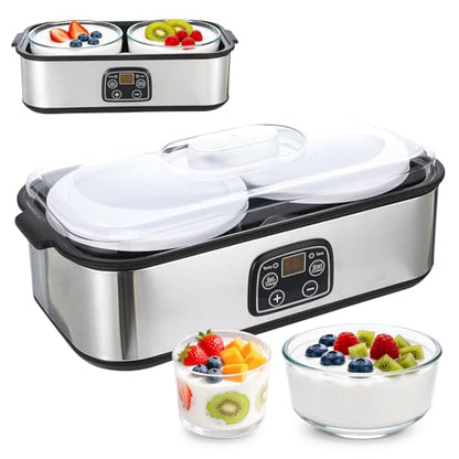 Yogurt Maker with Adjustable Temperature,Time Control,Digital Yogurt Maker Machine with 2 of ThemGlass Jars,Make Trillions of Live Probiotics,Wellness Gifts for Men Women (With Two 1-Quart Containers)