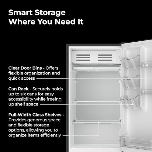 Kenmore 18" Compact Refrigerator with Chiller Compartment - Reversible Door, Adjustable Glass Shelves, ENERGY STAR Certified, 6 Can Rack, Interior Lighting, Freestanding, 3.5 cu. ft. Capacity - Black
