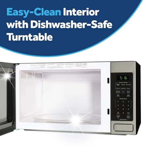 GE GCST16S1WBB Microwave Oven, 1,150-watt 8 Auto Cooking Settings, Child-Lock Technology, Kitchen Essentials for The Countertop, Dorm Room or Apartment, 1.6 Cu. Ft, Black