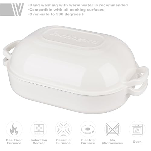 VORRINGARD Large Cast Iron Dutch Oven Dome Pot with Lid, Enameled Bread Oven, Bread Pan for Homemade Sourdough Bread Baking, 9QT, White