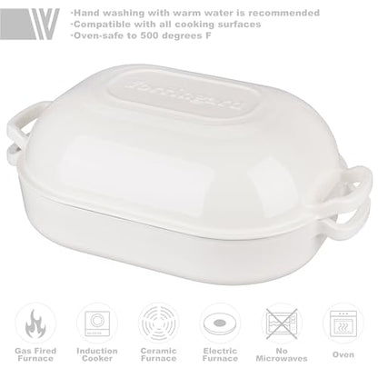 VORRINGARD Large Cast Iron Dutch Oven Dome Pot with Lid, Enameled Bread Oven, Bread Pan for Homemade Sourdough Bread Baking, 9QT, White