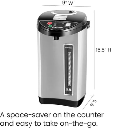 Chefman Electric Hot Water Pot Urn w/Auto & Manual Dispense Buttons, Safety Lock, Instant Heating for Coffee & Tea, Auto-Shutoff & Boil Dry Protection, Insulated Stainless Steel, 3.6L/3.8 Qt/20+ Cups