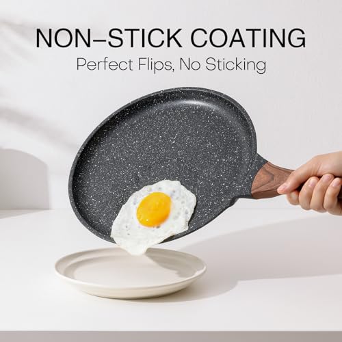 Kordisen Crepe Pan Nonstick, 12 Inch Dosa Pan with Spreader, Granite Coating Comales Para Tortillas Pancake Pan, Flat Bottom for Stove Top, Induction Compatible, PFOA Free