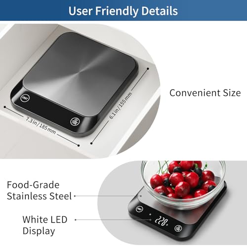 Vitafit 22lb Digital Food Kitchen Scale, High Accuracy Assured by Weighing Professional Factory Since 2001, Weight Loss, Baking and Cooking, LED Display, Batteries Included, Black