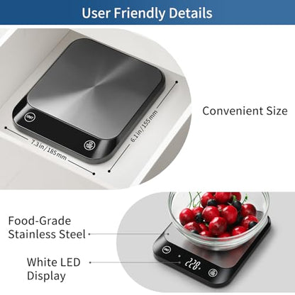 Vitafit 22lb Digital Food Kitchen Scale, High Accuracy Assured by Weighing Professional Factory Since 2001, Weight Loss, Baking and Cooking, LED Display, Batteries Included, Black