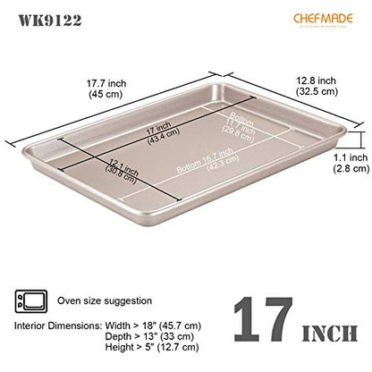 CHEFMADE 17-Inch Baking Sheet Pan, Non-Stick Carbon Steel Rimmed Cookie Sheet Pan for Oven Roasting Meat Bread Jelly Roll Battenberg Pizzas Pastries 12.8" x 17.7" x 1.1"(Champagne Gold)