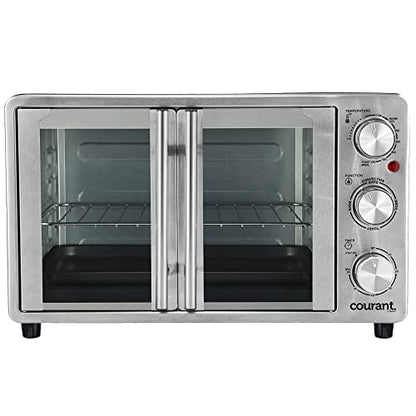 Courant French Door Convection Toaster Oven & Broiler, Bake Broil Toast Oven, Fits 9x13’’ Aluminum Baking Pan, 6-Slices, 10’’ Pizza, Convection Oven - Stainless Steel