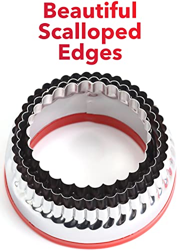 3Pcs Fluted Round Cookie Cutters - 2" & 2.6" & 3", Heavy Duty Food-Grade Stainless Steel, Mini Biscuit Cutter, Unique Design with Protective Red Top PVC