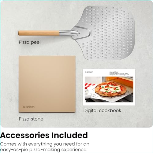 CHEFMAN Indoor Pizza Oven - Makes 12 Inch Pizzas in Minutes, Heats up to 800°F - Countertop Electric Maker with 5 Touchscreen Presets, Pizza Stone and Peel Included - Stainless Black