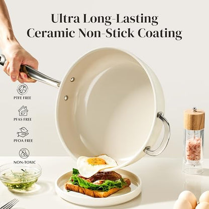 Redchef Ceramic Saute Pan with Lid, Nonstick Deep Frying Pan, 5QT Jumbo Cooker with Helper Handle & Lid, Non Toxic Ceramic Cooking Pan, Chef Pan, Dishwasher & Oven Safe, PFAS PFOA & PTFE Free