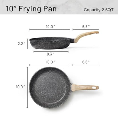 CAROTE Non Stick Frying Pan Skillet, Omelet Pan, Healthy Non Toxic Granite Chef Pan, Induction Compatible Egg Frying Pan with Heat-Resistant Handle, PFOA-Free,Black, 10"