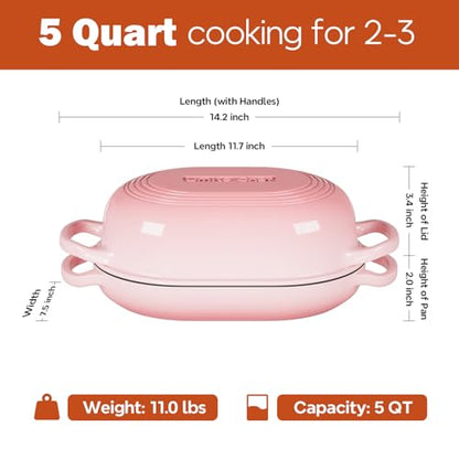 Enameled Cast Iron Sourdough Bread Oven, Dutch Oven for Bread Baking, - incl. Sourdough Bread-Baking Supplies like Banneton Bread-Proofing Basket - 5QT Loaf Cast Iron Bread Pan-Making Kit Pan, Pot, Sour Sough Tools, Lame (Pink)