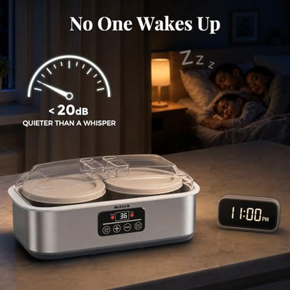 Suteck Yogurt Maker with Glass Jars 2 Quart – Stainless Steel Yogurt Makers with Adjustable Time (0-48H) & Temp Control (68-131°F) for Greek Yogurt, Probiotic, Cheese – BPA-Free, 25W