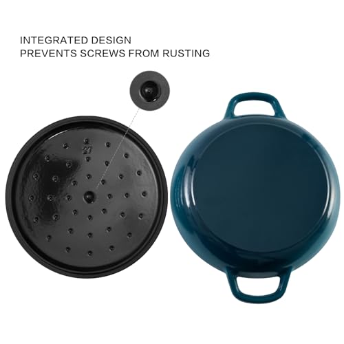 Flavehc Braiser Enameled Cast Iron Braiser 3 qt Braiser Pan with Lid DarkCyan Shallow Cast Iron Casserole Braiser Pan with Handels