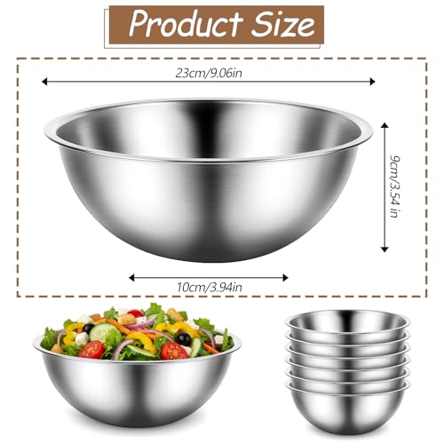 12 Pcs Stainless Steel Mixing Bowls with Graduations, Stainless Steel Bowls, Nesting Metal Prep Salad Bowl, Metal Serving Reusable Baking Food Storage Containers for Kitchen Cooking(9 x 3.5 Inch)