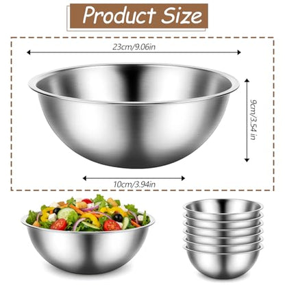 12 Pcs Stainless Steel Mixing Bowls with Graduations, Stainless Steel Bowls, Nesting Metal Prep Salad Bowl, Metal Serving Reusable Baking Food Storage Containers for Kitchen Cooking(9 x 3.5 Inch)