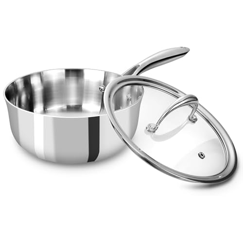 KEAWELL K3 Premium 2-Quart Tri-Ply Stainless Steel Saucepan with Lid, Induction & Oven Safe up to 600°F, Even Heating, Professional Cookware for All Stovetops (2-Qt)