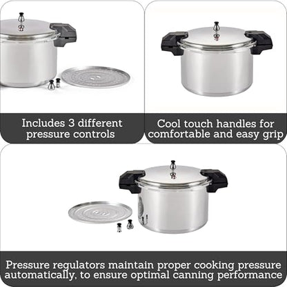 Mirro 7114000228 92116 Polished Aluminum 5 / 10 / 15-PSI Pressure Cooker / Canner Cookware, 16-Quart, Silver