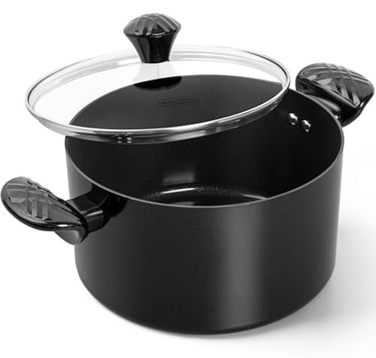 MICHELANGELO Stock Pot with Lid, 6 Quart Soup Pot with Lid, Nonstick Ceramic Cooking Pot with Stay-Cool Handle, Induction Compatible - 6QT, Black