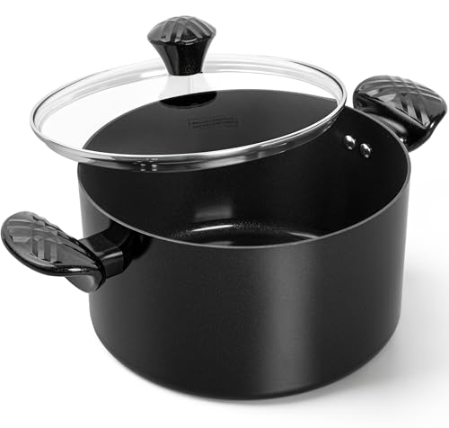 MICHELANGELO Stock Pot with Lid, 6 Quart Soup Pot with Lid, Nonstick Ceramic Cooking Pot with Stay-Cool Handle, Induction Compatible - 6QT, Black