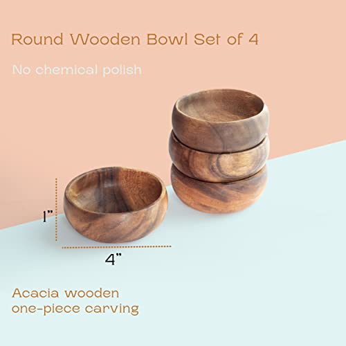 cintika Set of 4 Round Wooden Bowl Set. 4 inch Handmade Calabash Bowl, Small Wooden Bowl Set, Nuts and Small Snacks Serving Bowls, Sauce Bowl, Dipping Bowl 4x1 wooden bowls