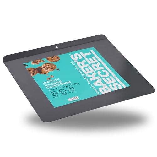 Baker's Secret 2pcs Insulated Cookie Sheet Cookie Tray 16" x 14", Carbon Steel Insulated Double Wall, for Baking Roasting Cooking, Dishwasher Safe Home Baking Supplies PFOA, PFOS, PTFE free