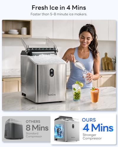 Nugget Ice Maker Countertop,55LBS/Day Ready in 4 Mins, Stainless Steel