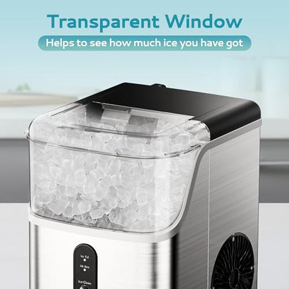 EUHOMY Nugget Ice Makers Countertop, Pebble Ice Maker Machine with 34lbs/24H Soft Ice, Self-Cleaning Sonic Ice Maker with Ice Scoop&Basket, Pellet Ice Maker for Home/Kitchen/Office(Stainless Steels)