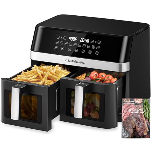 12QT Large Dual Air Fryer, 10-in-1 with SyncCook, ProTemp & UltraCrisp Tech