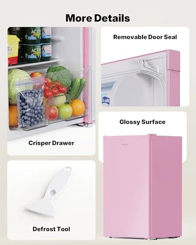 Upstreman 3.2 Cu.Ft Mini Fridge with Freezer, Single Door Compact Refrigerator, Adjustable Thermostat, Small Refrigerator for Dorm, Bedroom, Office, Pink-BR321