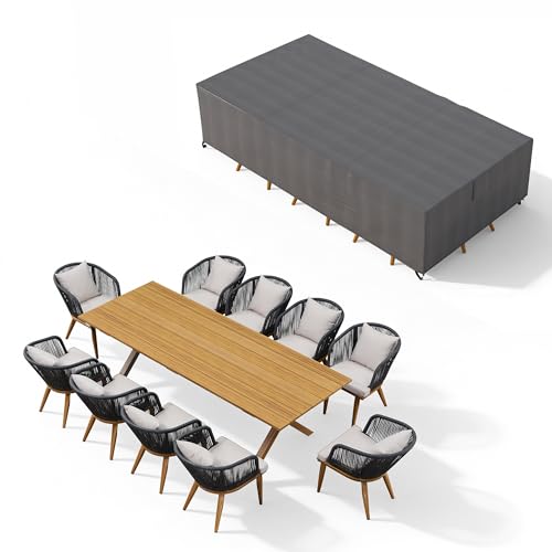 PURPLE LEAF 11 Pieces Patio Dining Set with Cover, Teak Table and Chairs
