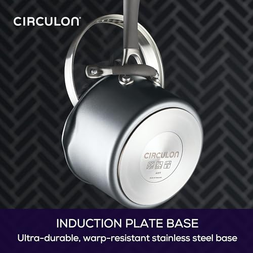 Circulon A1 Series w/ScratchDefense Nonstick Induction Straining 2qt SaucePan with Lid, Induction Cookware, 2-Quart Sauce Pan with Lid, Graphite