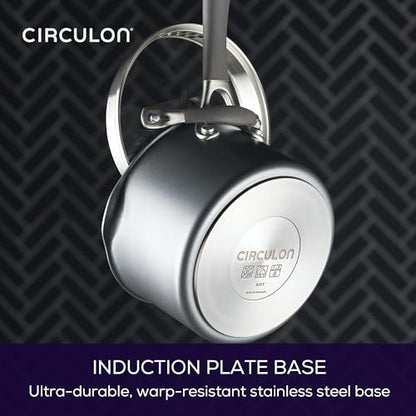 Circulon A1 Series w/ScratchDefense Nonstick Induction Straining 2qt SaucePan with Lid, Induction Cookware, 2-Quart Sauce Pan with Lid, Graphite