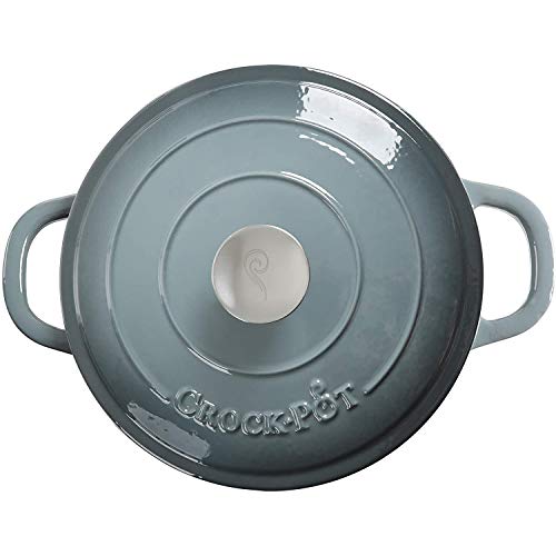 Crock Pot Artisan 5-Quart Round Enameled Cast Iron Dutch Oven – Slate Gray, Heavy-Duty Cookware for Slow Cooking, Roasting, Baking with Lid